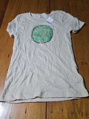 J. Crew Cream Short Sleeve Tee with Green Sequin Emblem